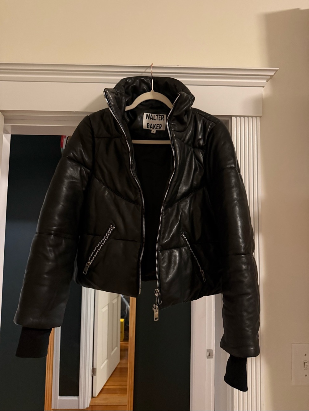 Walter Baker Edwina Black Genuine Lamb Leather Puffer Jacket Size S